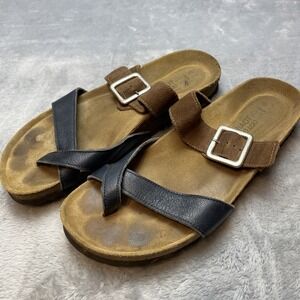 Naot Fresno Leather Sandals Womens 42/ US 11-11.5 Navy Brown Loop Toe Cork Sole
